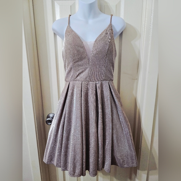 B Darlin Dresses & Skirts - B DARLIN Juniors Glitter Mesh Skater Dress Rose Sz 5/6 Party Sparkle Short Dress